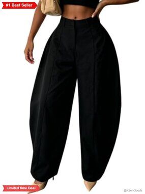 Womens High Waist Wide Leg Balloon Dress Pants Flow Casual Trousers